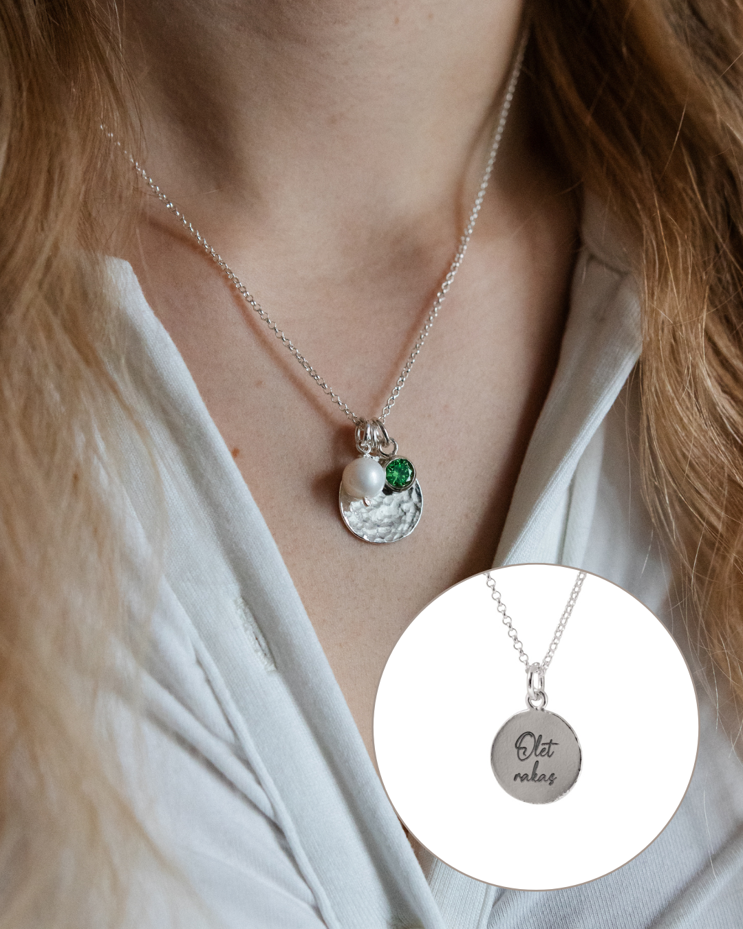 Taottu pyöreä laatta - Kaulakoru omalla kaiverruksella