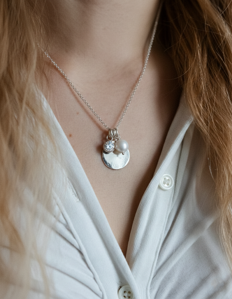 Kiiltävä pyöreä laatta - Kaulakoru omalla kaiverruksella